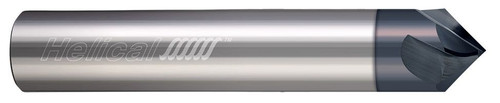 Photograph of a Helical Solutions 83860 |HPCM120-20250 0.2500" (1/4) Shank DIA x 120° Included Angle x 2.5000" (2-1/2) Overall Length X 0.0100" Tip DIA Carbide Chamfer Mill, 2 Helical Flutes, ZPLUS Coated - (HPCM120-20250)