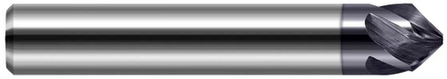 Photograph of a Harvey Tool 831308-C3 | 0.1250" (1/8) Shank DIA x 15° per side Carbide Flat Chamfer Cutter, 3 Helical Flutes, AlTiN Coated