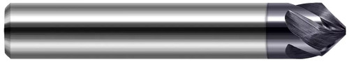 Photograph of a Harvey Tool 789016 | 0.2500" (1/4) Shank DIA x 45° per side Carbide Flat Chamfer Cutter, 5 Helical Flutes