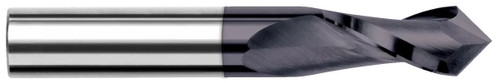 Photograph of a Harvey Tool 46508-C8 | 0.1250" (1/8) Cutter DIA x 0.5000" (1/2) Length of Cut x 90° included Carbide Drill/End Mill, 2 Flutes, TiB2 Coated Photograph of a Harvey Tool 46508-C8 | 0.1250" (1/8) Cutter DIA x 0.5000" (1/2) Length of Cut x 90° included Carbide Drill/End Mill, 2 Flutes, TiB2 Coated