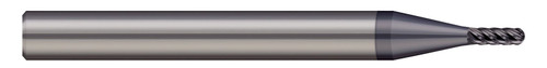 Photograph of a Harvey Tool 798131-C6 | 0.0310" (1/32) Cutter DIA x 0.0470" (3/64) Length of Cut Carbide Ball End Mill for Hardened Steels, 6 Flutes, AlTiN Nano Coated