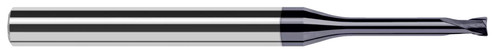 Photograph of a Harvey Tool 996320-C6 | 0.0200" (.5 mm) Cutter DIA x 0.0040" Radius x 0.0160" Length of Cut x 0.1000" Reach Carbide Corner Radius End Mill for Hard Milling, 4 Flutes, AlTiN Nano Coated