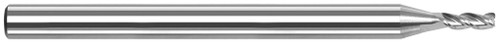 Photograph of a Harvey Tool 840793-C8 | 0.0930" (3/32) Cutter DIA x 0.0100" Radius x 0.5000" (1/2) Length of Cut Carbide Corner Radius End Mill for Aluminum Alloys, 3 Flutes, TiB2 Coated