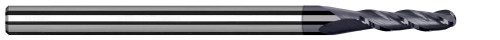 Photograph of a Harvey Tool 893020-C6 | 0.0200" (.5 mm) Cutter DIA x 0.0600" Length of Cut Carbide Ball End Mill for Exotic Alloys, 3 Flutes, AlTiN Nano Coated