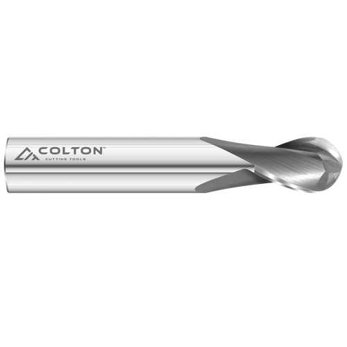 Image of a Colton 2 flute, ball end stub length end mill.