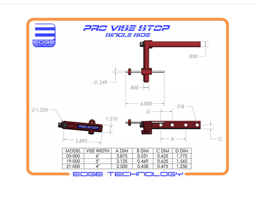 Edge Technology 03-000 | Single Side Pro Vise Stop For 6" Milling Machine Vise