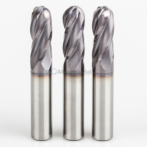 All Industrial E5250016TF | 1/4" Diameter x 1/4" Shank x 3/4" LOC x 2-1/2" OAL 4 Flute TiAlN Solid Carbide Ball End Mill