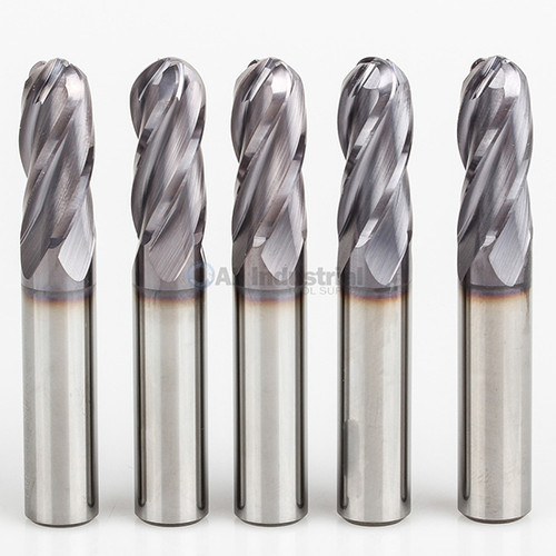 All Industrial E5250016TF | 1/4" Diameter x 1/4" Shank x 3/4" LOC x 2-1/2" OAL 4 Flute TiAlN Solid Carbide Ball End Mill
