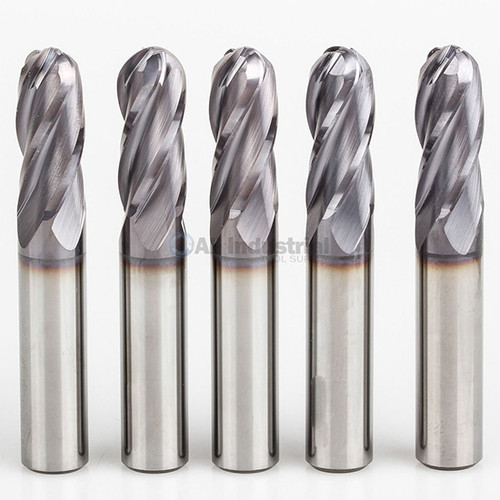 All Industrial E5250028TF | 4 Flute Ball Nose Standard Carbide End Mill, 7/16" Diameter, TiAlN