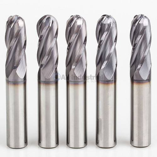 All Industrial E5250048TF | 4 Flute Ball Nose Standard Carbide End Mill, 3/4" Diameter, TiAlN