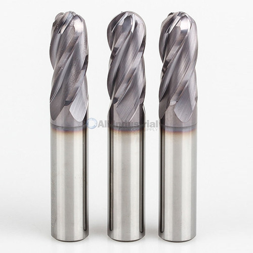 All Industrial E5250064TF | 4 Flute Ball Nose Standard Carbide End Mill, 1" Diameter, TiAlN