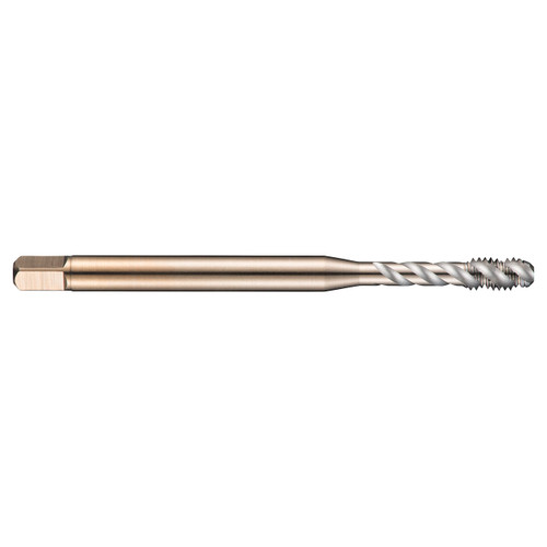 Dormer 5974115 | UNF 7/16"-20 Thread Size x 8.00mm Shank x 15.00mm Length x 100.00mm OAL x 45 Degree Helix Angle 2B 3 Flute Bright Coated HSS-E-PM EX30 Spiral Flute Tap