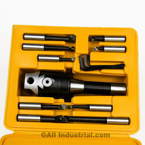 All Industrial 48106 | 9pc 3/4" to 3" Boring Depth Range 1/2" Shank Carbide Tipped Boring Bar Set with R8 Shank & 2" Boring Head