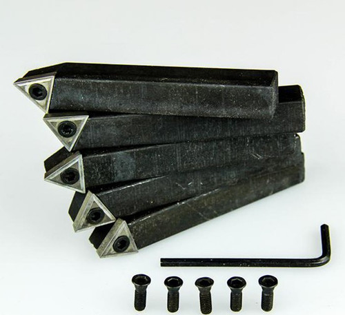 All Industrial 19922 | 5pc 3/8" Shank Indexable Turning Tool Holder with C6 Carbide TCMT Inserts (Chipbreaker)