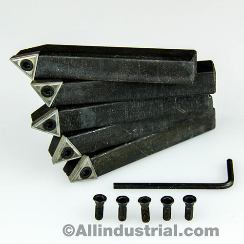All Industrial 19924 | 5pc 5/8" Shank Indexable Turning Tool Holders with C6 Carbide TCMT Inserts (Chipbreaker)