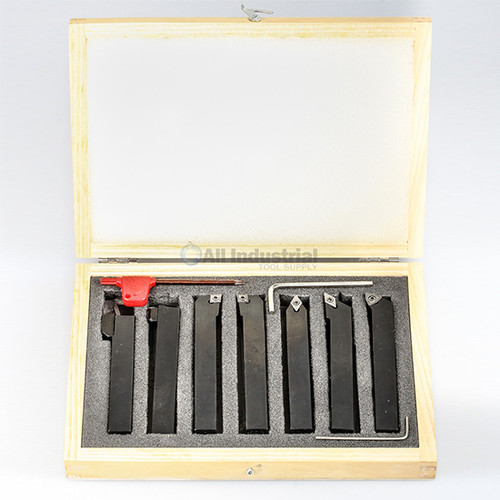 All Industrial 19994 | 7pc 5/8" Shank Indexable Turning Tool Holder with C6 Carbide TCMT Inserts (Chipbreaker)