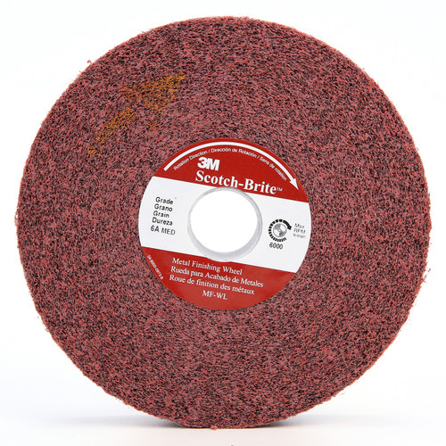 3M 7100000490 Scotch-Brite metal finishing wheel, 8 inch OAD, 1 inch width, 3 inch center hole, fine grade