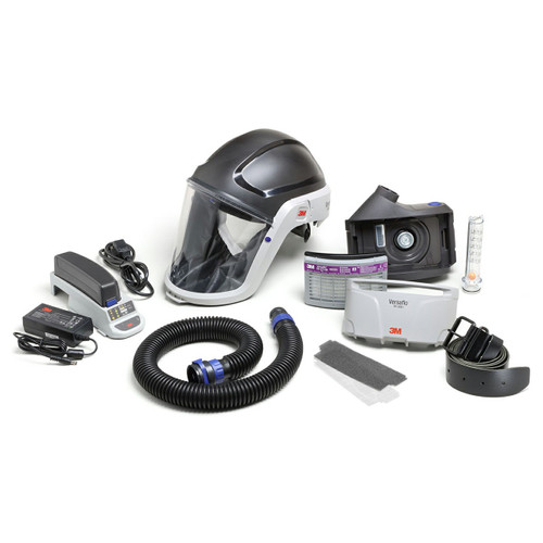 3M 7100153815 Versaflo TR-300N+ beige PAPR kit with hard hat, blower unit, battery, hose and HE filter