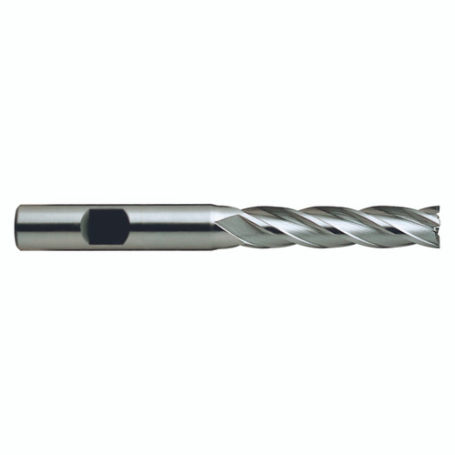YG1 05313 | 7/16" Diameter x 1/2" Shank x 1-3/4" LOC x 3-3/4" OAL x 30 Degree Helix Angle 4 Flute Bright Coated HSSCo8 E2034 Long Square End Mill