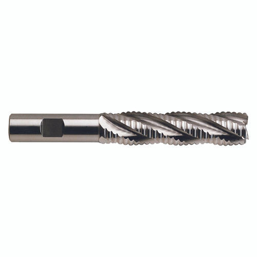 YG1 62477CN | 2" Diameter x 1-1/4" Shank x 4" LOC x 6-1/2" OAL x 30 Degree Helix Angle 6 Flute TiN Coated HSSCo8 E2172 Tooth Rougher Square End Mill