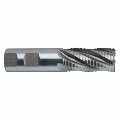 YG1 70422 | 1" Diameter x 3/4" Shank x 2" LOC x 4-1/4" OAL x 30 Degree Helix Angle 5 Flute Bright Coated HSSCo8 E2079 Tooth Rougher Square End Mill