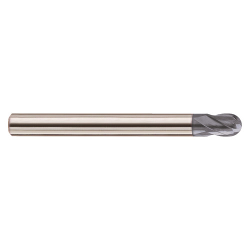 YG1 GMF17012 | 0.1875" Diameter x 0.2500" Shank x 0.1563" LOC x 2.7500" OAL x 0.0938" Radius 4 Flute AlCrN Coated Carbide Ball Nose End Mill