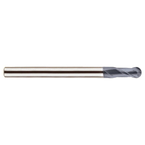 YG1 SEMD980254S | 0.0984" Diameter x 0.1575" Shank x 0.2362" LOC x 2.3622" OAL x 0.0492" Radius 2 Flute AlCrN Coated Carbide Ball Nose End Mill