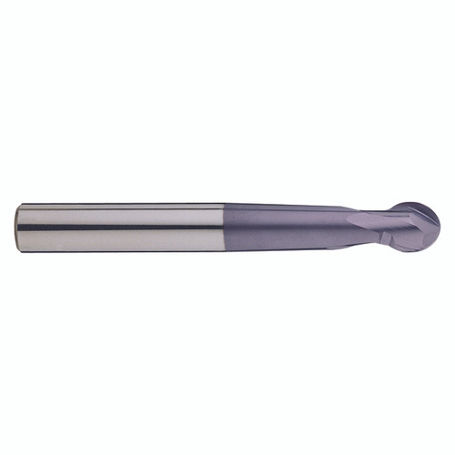 YG1 EM669100 | 0.3900" Diameter x 0.3937" Shank x 0.4331" LOC x 3.9370" OAL 2 Flute ALTiN Coated Carbide Ball Nose End Mill