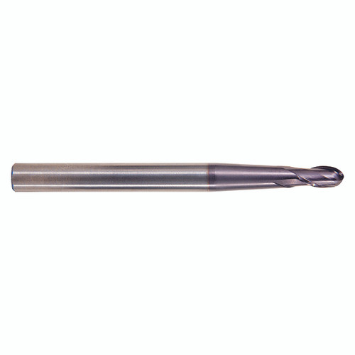 YG1 EM902908 | 0.2400" Diameter x 0.3150" Shank x 0.4724" LOC x 4.3307" OAL 2 Flute ALTiN Coated Carbide Taper Neck Ball Nose End Mill