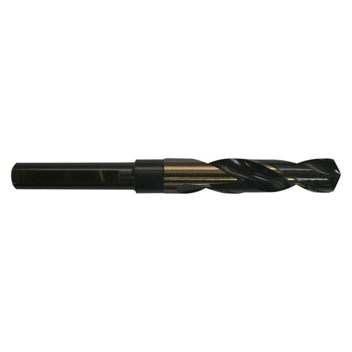 YG1 D1191113 | 1-13/64" Diameter x 1/2" Shank x 3" Flute Length x 6" OAL x 118 Degree Point Angle 2 Flute Black and Gold Coated HSS D1191 Silver & Deming Drill Bit