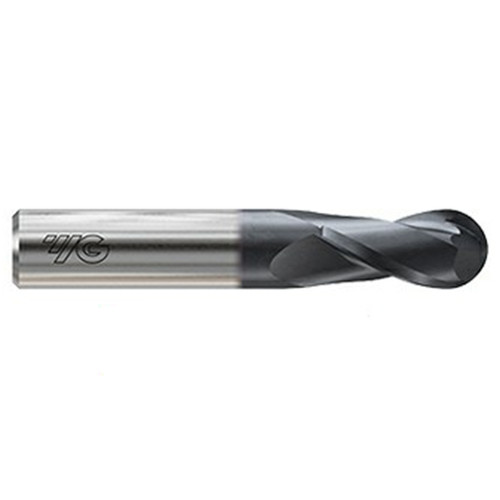 YG1 G9I02044N | 11/16" Diameter x 3/4" Shank x 1-1/2" LOC x 4" OAL x 11/32" Radius x 30 Degree Helix Angle 2 Flute X-Coated Carbide G9I02 Ball End Mill