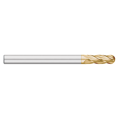 Titan USA TC95763 | 0.4375" (7/16) Diameter x 0.4375" (7/16) Shank x 3.0000" (3) LOC x 6.0000" (6) OAL 4 Flute TiN Coated Carbide Ball End Mill