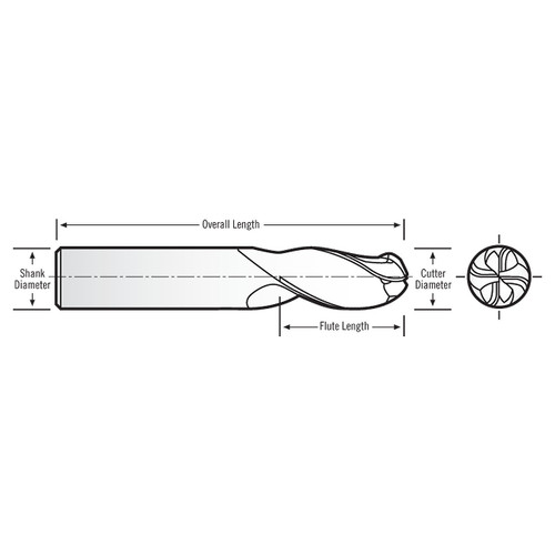 RobbJack MB-440-10-A | 10.00mm Diameter x 10.00mm Shank x 72.00mm OAL 4 Flute AlTiN Coated Ball End Mill