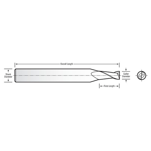 RobbJack SS-2-014-T | 0.014" Diameter x 0.125" Shank x 1.500" OAL 2 Flute TiN Coated Square End Mill