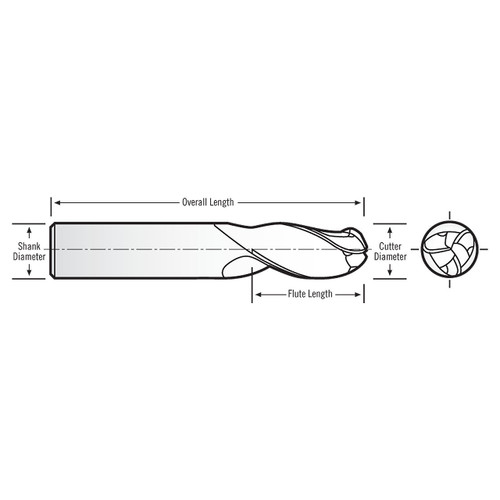 RobbJack B-330-16-T | 0.5000" Cutting Diameter x 0.5000" Shank x 3" OAL 3 Flute TiN Coated Ball End Mill