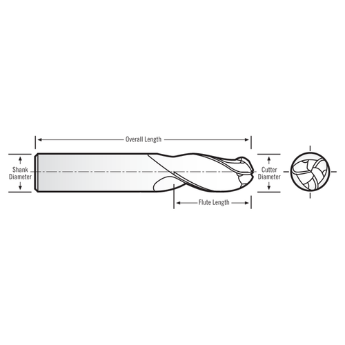 RobbJack MB-333-10 | 10.00mm Cutting Diameter x 10.00mm Shank x 72.00mm OAL 3 Flute Uncoated Ball End Mill