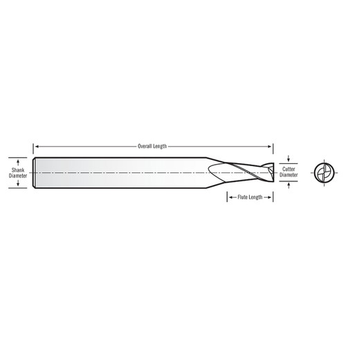 RobbJack SR-2-016-DLC | 0.0160" Cutting Diameter x 0.1250" Shank x 1.5000" OAL 2 Flute DLC Coated Square End Mill
