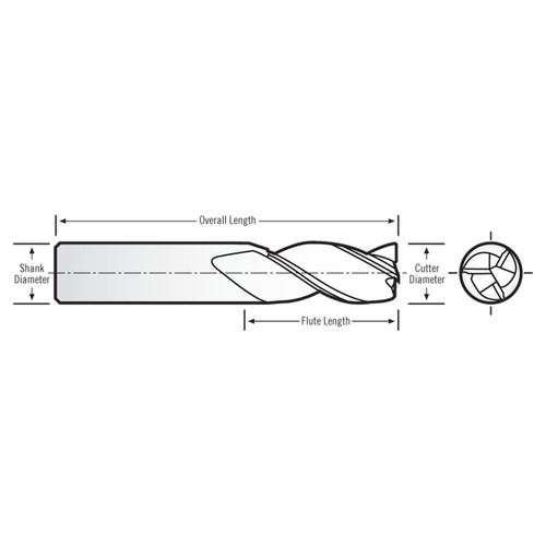 RobbJack AL3-303-16-BN-TC-DLC | 0.500" Diameter x 0.500" Shank x 0.250" Radius x 3.500" OAL 3 Flute DLC Coated Corner Radius End Mill
