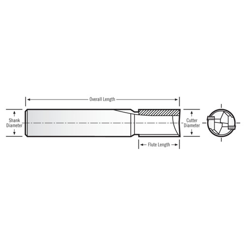 RobbJack PCD-203-06 | 0.188" Diameter x 0.188" Shank x 2.000" OAL 2 Flute Uncoated Straight Router Bit