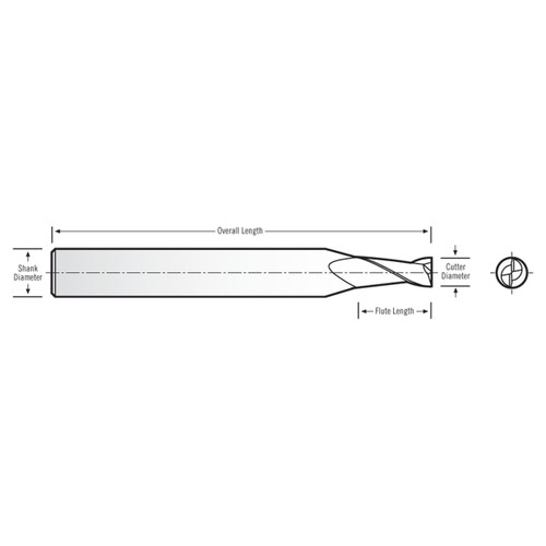 RobbJack MSS-2-020-DLC | 0.20mm Diameter x 3.00mm Shank x 38.00mm OAL 2 Flute DLC Coated Square End Mill