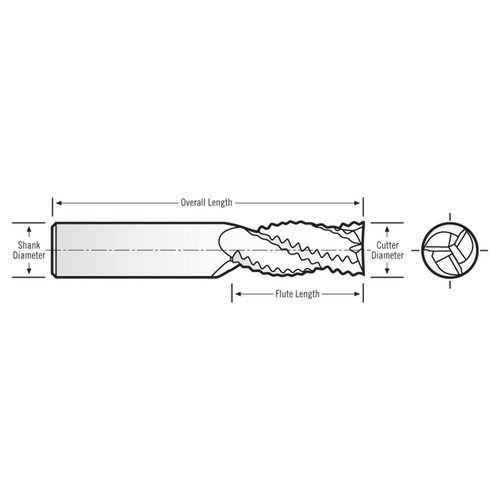 RobbJack STR-303-14-T | 0.4375" Diameter x 0.4375" Shank x 2.7500" OAL 3 Flute TiN Coated Roughing End Mill