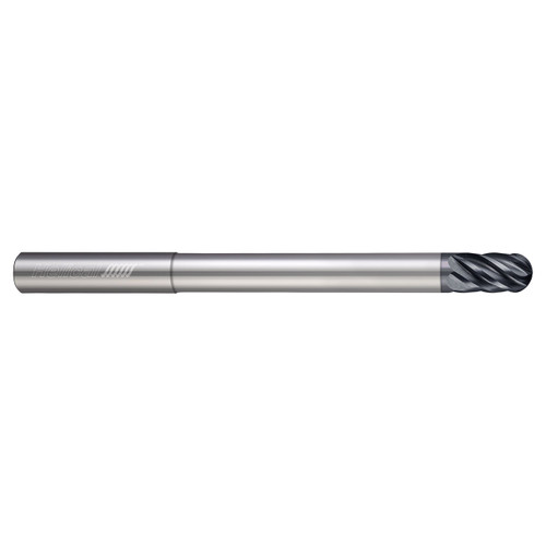 Helical Solutions 88603 | HEV-RN-6 0.3750" Diameter x 0.3750" Shank x 4.0000" OAL x 0.5000" LOC 6 Flute Aplus Coated Ball End Mill