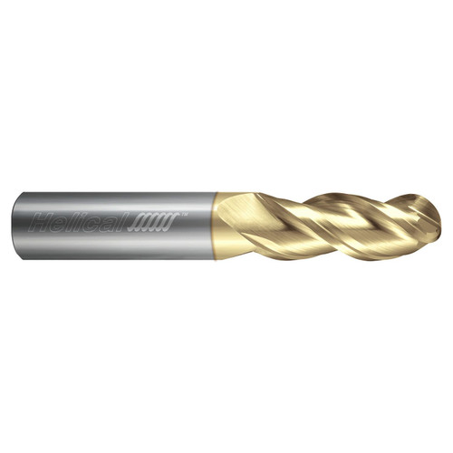 Helical Solutions 87814 | 0.1250" Diameter x 0.1250" Shank x 1.5000" OAL x 0.2500" LOC 3 Flute Dplus Coated Ball End Mill