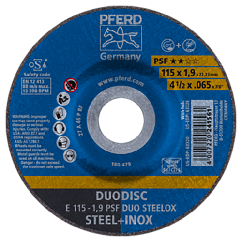 Pferd 62011630 | 63320 4-1/2" Diameter x 0.065" Width Aluminum Oxide Cutoff Wheel