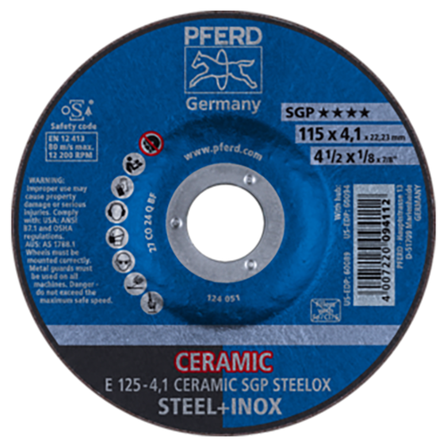 Pferd 62100125 | 60089 5" Diameter x 1/8" Width Ceramic SGP Steelox Grinding Wheel