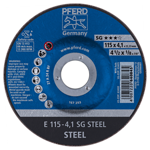 Pferd 62211436 | 63400 4-1/2" Diameter x 1/8" Width Aluminum Oxide Grinding Wheel