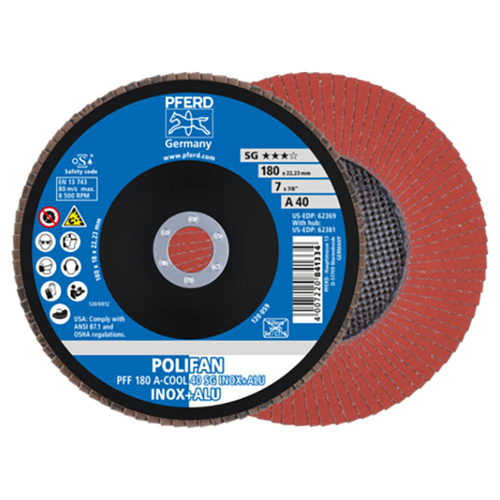Pferd 67654185 | 62369 7" Diameter x 40 Grit Aluminum Oxide Flap Disc