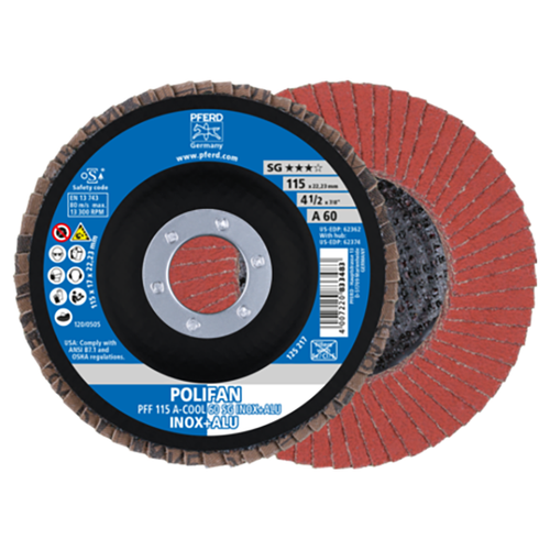 Pferd 67656115 | 62362 4-1/2" Diameter x 60 Grit Aluminum Oxide Flap Disc