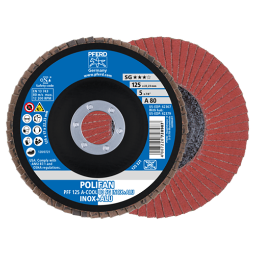 Pferd 67658125 | 62367 5" Diameter x 80 Grit Aluminum Oxide Flap Disc Pferd 67658125 | 62367 5" Diameter x 80 Grit Aluminum Oxide Flap Disc