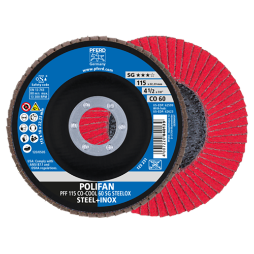 Pferd 67660615 | 62599 4-1/2" Diameter x 60 Grit Ceramic Oxide Flap Disc